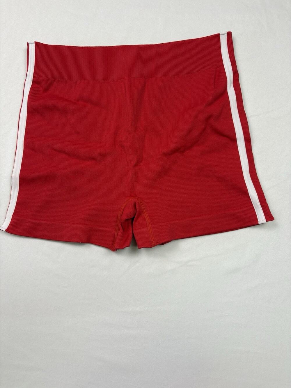 Women’s Red Athletic Shorts Size M High Waisted Yoga Gym Biker Shorts Stretch